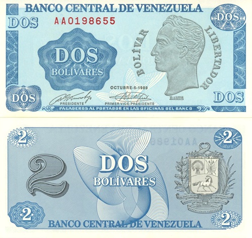 2 Bolívares 1989 Venezuela UNC séria AA