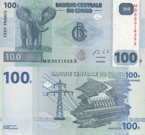 100 Francs 2013 Kongo Dem. Rep. UNC séria ME*J