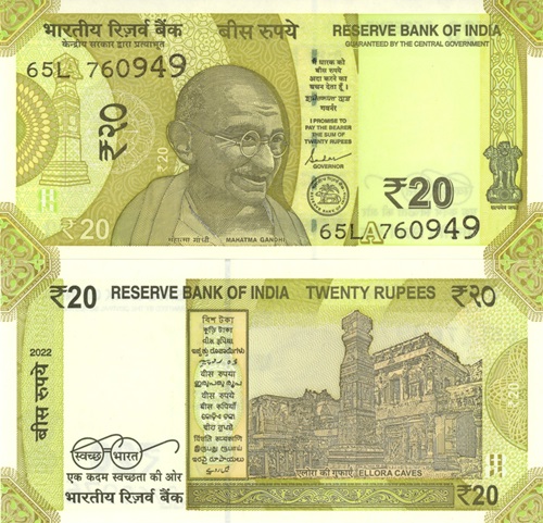 20 Rupees 2022 India UNC séria 65L