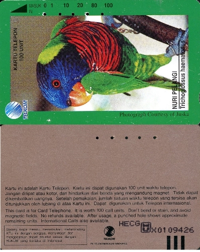 Tel.Karta, 1995 Indonézia, Telkom, Nuri Pelangi - Rainbow Lory (11/95)