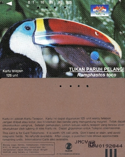 Tel.Karta, 1996 Indonézia, Telkom, Tukan Paruh Pelangi (05/96)