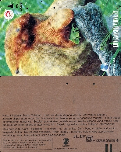 Tel.Karta, 1996 Indonézia, Telkom, Bekantan - Longnosed Monkey (11/96)