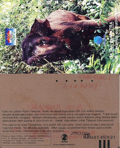 Tel.Karta, 1996 Indonézia, Telkom, Gajah Sumatra (03/96)