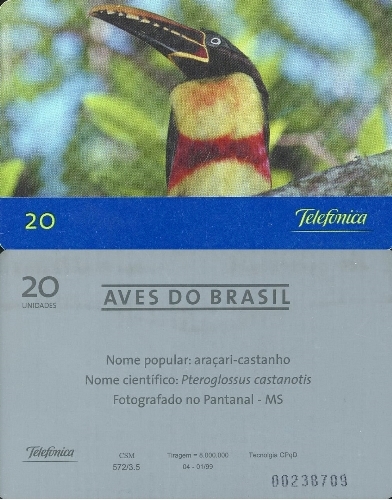 Tel.Karta, 1999 Brazília, Telefonica, Aracari-Castanho