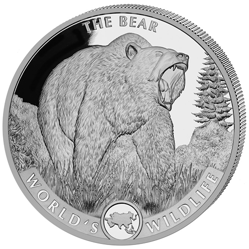 20 Francs 2022 Kongo BU 1 Oz Ag, Wildlife Bear