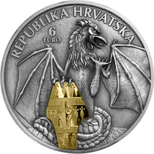 6 euro 2024 Chorvátsko BU Gilded Antique 2 Oz Ag, Trsat Dragon