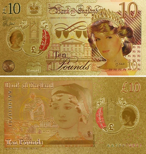 10 Pounds Anglicko Diana Spencer (suvenírova bankovka 24 k GOLD)