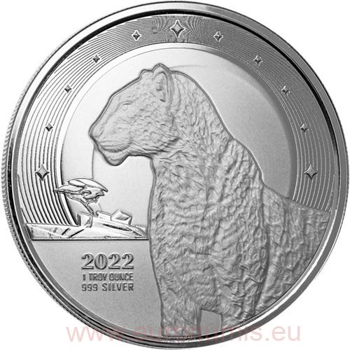 5 Cedis 2022 Ghana BU 1 Oz Ag, African Leopard