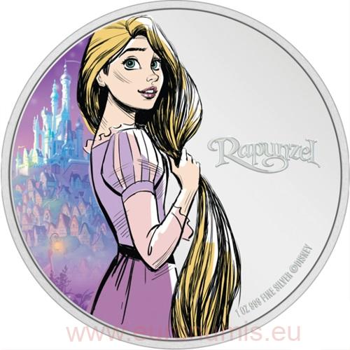 2 Dollars 2024 Niue PROOF farbená 1 Oz Ag, Na vlásku - Rapunzel