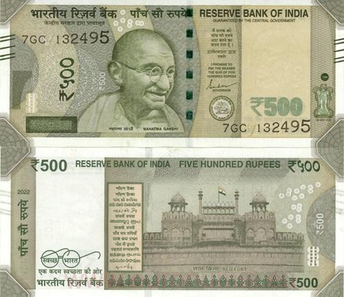 500 Rupees 2022 India UNC séria 7GC