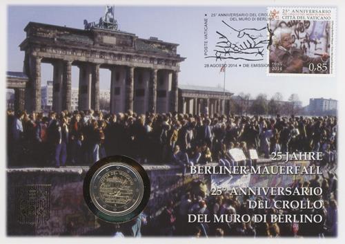 2 euro 2014 Vatikán BU numisbrief, výročie pádu Berlínskeho múra