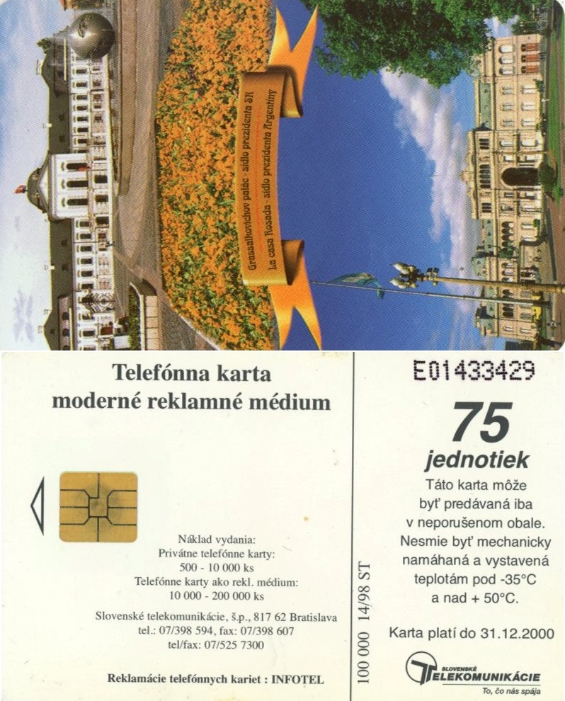 Tel.Karta, 1998 Slovensko, ST, Grasalkovičov palác 