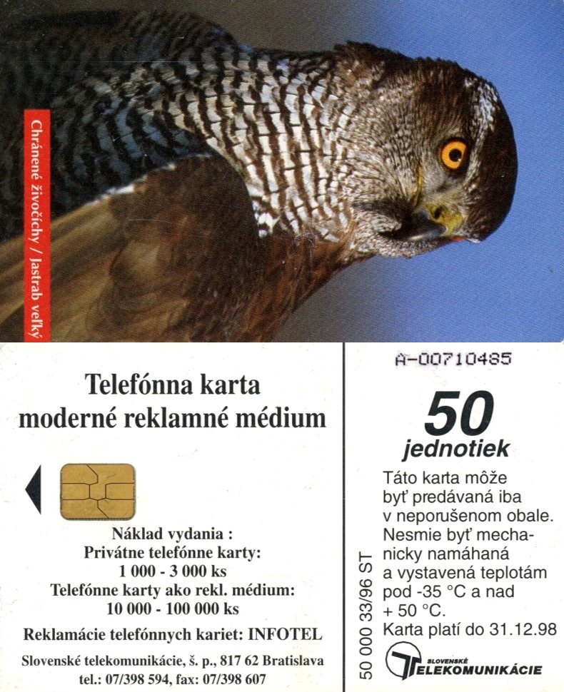 Tel.Karta, 1996 Slovensko, ST, Jastrab veľký 