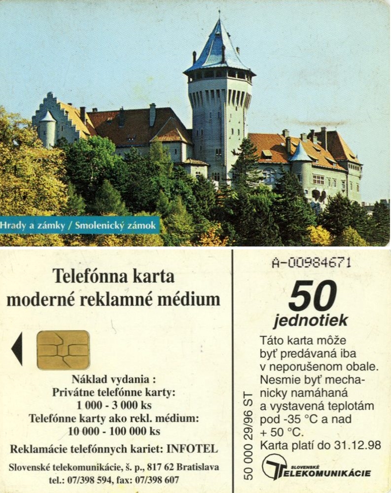 Tel.Karta, 1996 Slovensko, ST, Smolenický zámok 