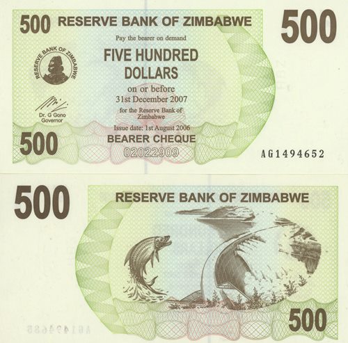 500 Dollars 2006 Zimbabwe UNC séria AG