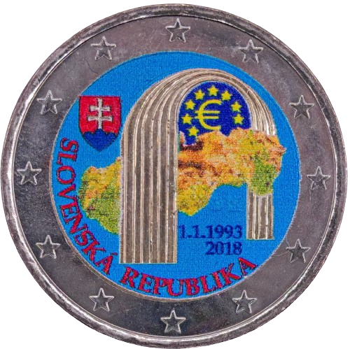 2 euro 2018 Slovensko cc.UNC farbená V2, 25. výročie vzniku
