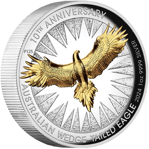 Dollar 2024 Austrália PROOF High Relief Gilded 1 Oz Ag Wedge-Tailed Eagle