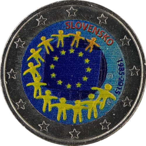 2 euro 2015 Slovensko cc.UNC farbená V1, výročie vzniku vlajky Európskej únie