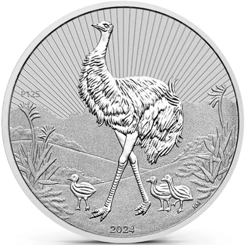 2 Dollars 2024 Austrália BU 2 Oz Ag, Mother and Baby Emu