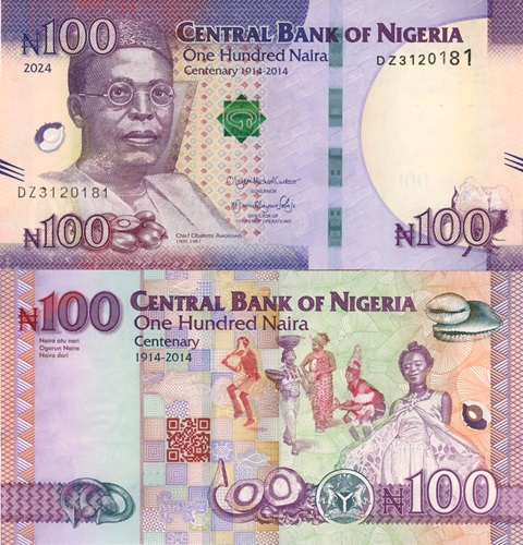 100 Naira 2024 Nigéria UNC séria DZ