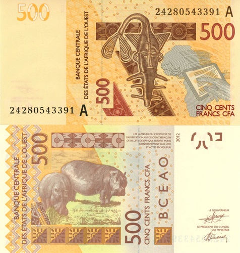 500 Francs 2024 (2012) Zapadoafrické štáty UNC séria A, Pobrežie Slonoviny