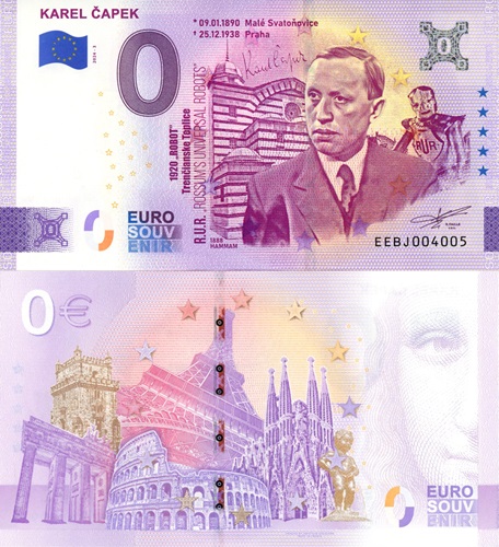 0 euro suvenír 2024/3 Slovensko UNC, Karel Čapek (ND)