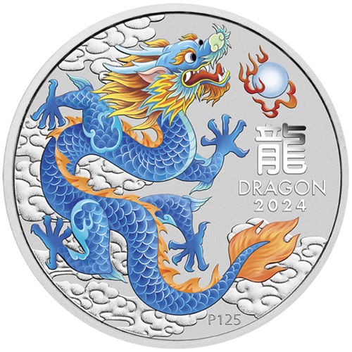 50 Cents 2024 Austrália BU farbená 1/2 Oz Ag, Lunar III. - Blue Dragon