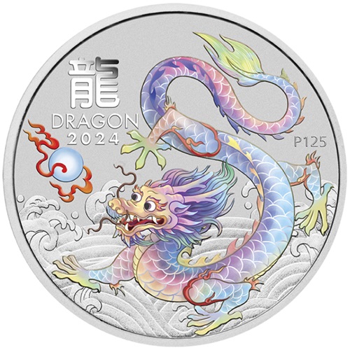 50 Cents 2024 Austrália BU farbená 1/2 Oz Ag, Lunar III. - White Dragon