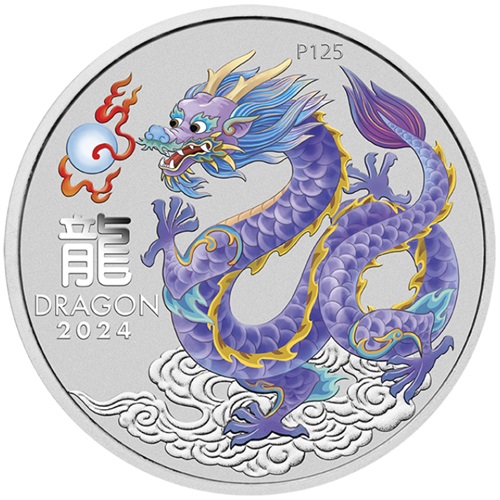 50 Cents 2024 Austrália BU farbená 1/2 Oz Ag, Lunar III. - Lilac Dragon