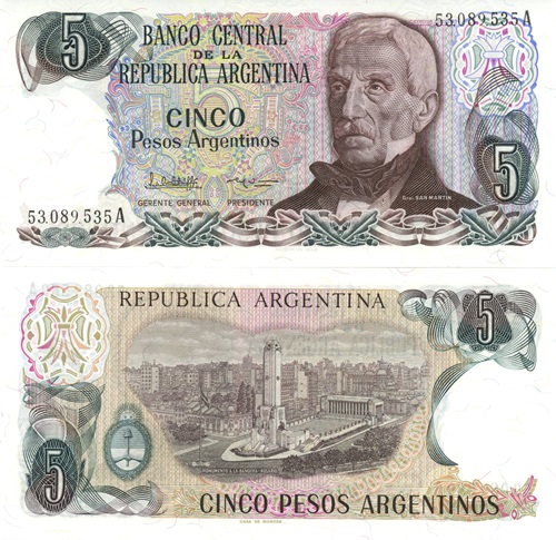 5 Pesos 1983-84  Argentína UNC séria A (var. 2)