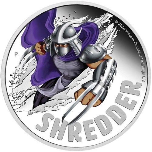 Dollar 2024 Tuvalu PROOF farbená 1 Oz Ag, Teenage Mutant Ninja Turtles - Shredder