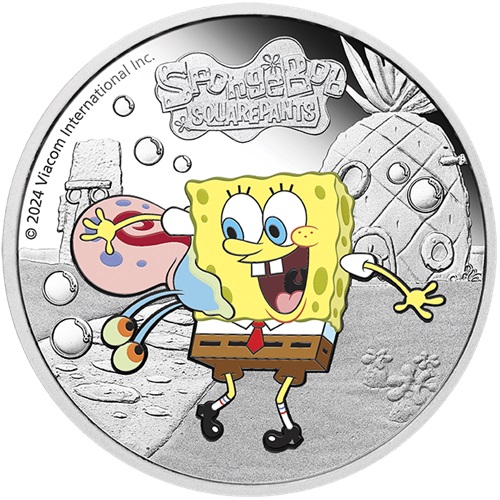 Dollar 2024 Tuvalu PROOF farbená 1 Oz Ag, Spongebob & Gary