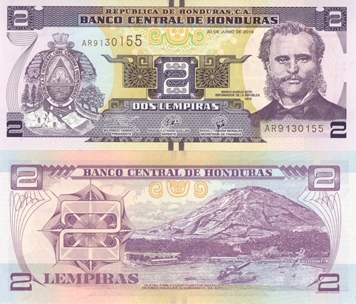 2 Lempiras 2019 Honduras UNC séria AR