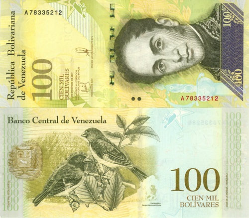 100 000 Bolívares 2017 Venezuela UNC séria A