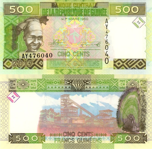 500 Francs 2017 Guinea UNC séria AY