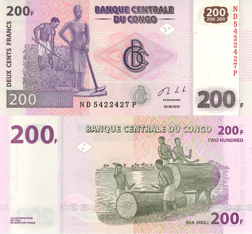 200 Francs 2013 Kongo dem. rep. UNC séria ND*P