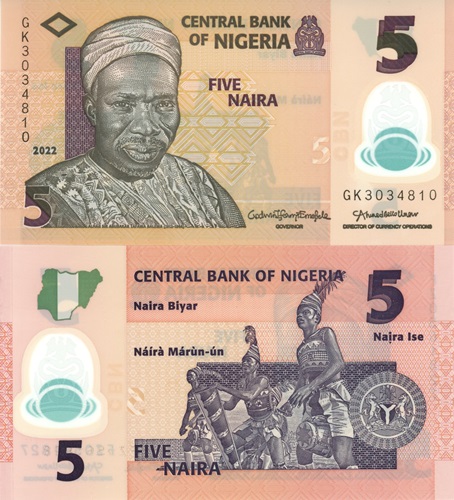 5 Naira 2022 Nigéria UNC séria GK