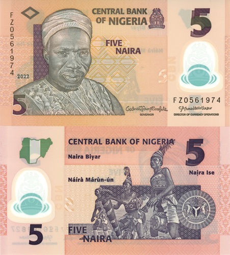 5 Naira 2022 Nigéria UNC séria FZ