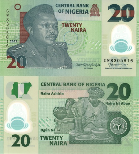 20 Naira 2022 Nigéria UNC séria GW