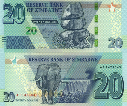 20 Dollars 2020 Zimbabwe UNC séria AT