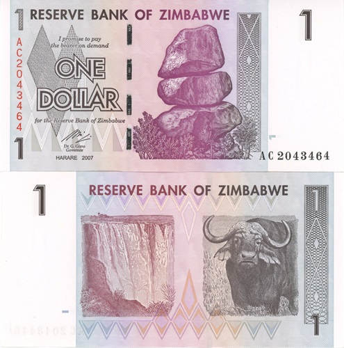 1 Dollar 2007 Zimbabwe UNC séria AC