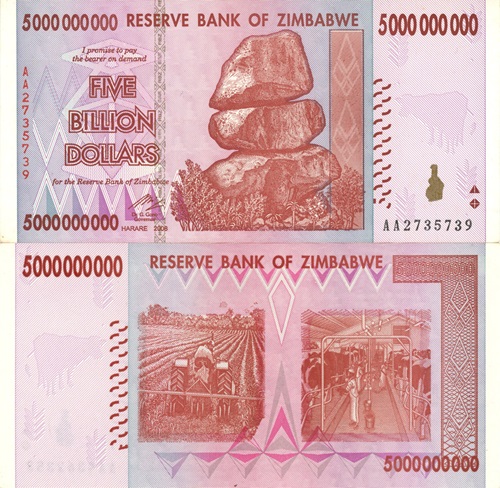 5 000 000 000 Dollars 2008 Zimbabwe AU séria AA