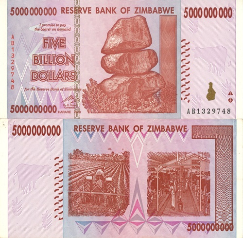 5 000 000 000 Dollars 2008 Zimbabwe AU séria AB