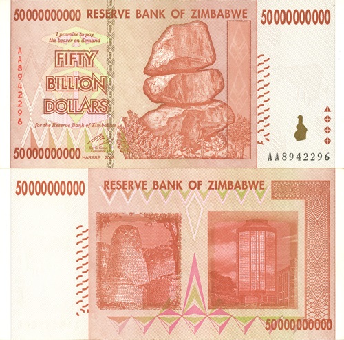 50 000 000 000 Dollar 2008 Zimbabwe UNC séria AA