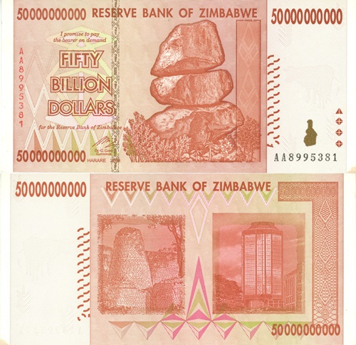 50 000 000 000 Dollar 2008 Zimbabwe AU séria AA