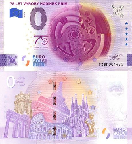 0 euro suvenír 2024/1 Česko UNC 75 let výroby hodinek Prim (ND)