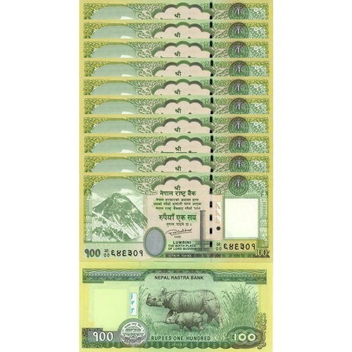 SET 10 ks 100 Rupees 2019 Nepál UNC 