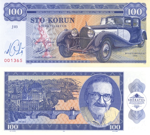 100 Korún 2024 UNC Zapadlík, Bugatti Royale 41 séria J03 s podpisom autora