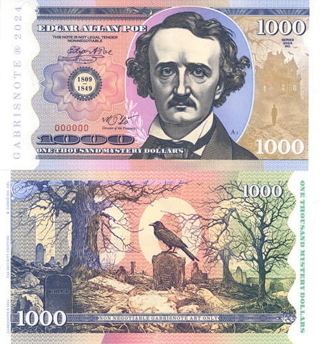 1000 Mystery Dollars 2024 UNC Edgar Allan Poe séria MG anulát