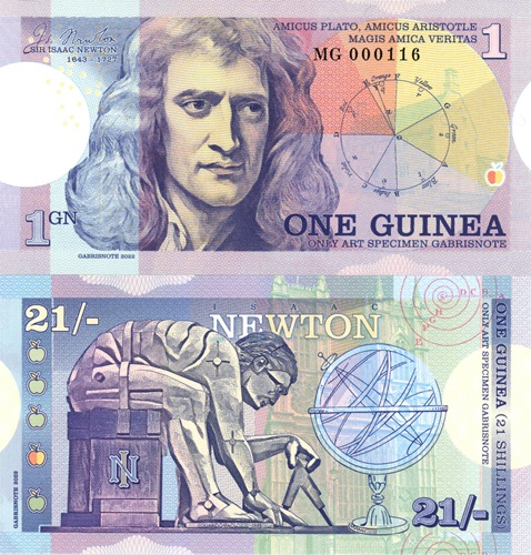 1 Guinea / 21 Shillings 2022 UNC Isaac Newton séria MG